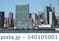 The United Nations Headquarters and the New York City skyline, visible across the East River. 140105001