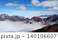 Cloudy Mountain Landscape, Geologist Examines Shimmering Highlands, Foggy Ridge With Glowing Plateau Below. Media 140106607