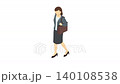 等距視角插畫動畫：一位身穿西裝的女士手提包行走。 140108538