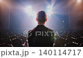 Slow Dolly Zoom Out from a Man from Back on Stage. Searching for Self Concept 140114717