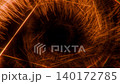Looped background with abstract orange tunnel made of chaotic energy lines and warm light streaks. Detailed vortex corridor animation with geometric patterns glow in the dark. Seamless loop 4K 60fps 140172785