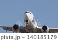 Passenger airplane makes a smooth landing on a bright day at the airport runway with stunning views of the horizon 140185179