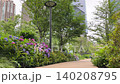 Vibrantly colored hydrangeas bloom along the promenade in the office district. 140208795