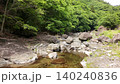 山から流れる清流と深い森が広がる美しい自然風景のドローン素材 140240836