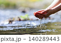 Holding clear, clean, and cool valley water in your hands, a background of precious life-giving water and World Water Day concept 140289443
