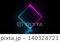 Dynamic neon lights form a glowing geometric diamond shape frame on a dark reflective surface 140328721