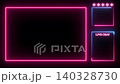 Live stream overlay with glowing neon frames and chat box on black background 140328730