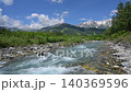 Snow-capped Northern Alps and a river in Hakuba Village, Nagano Prefecture 140369596