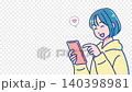 Anime-style girl using a smartphone (transparent background) 140398981