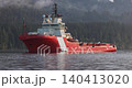 Coast guard vessel floating calm water near mountains 140413020