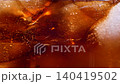 Slow motion closeup pouring cola with ice cubes and bubbles, soft drink texture 140419502