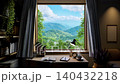 Animation of reading table with nature view background 3d render 140432218