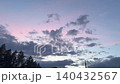 Dramatic twilight sky with dark clouds and tree silhouettes, atmospheric evening landscape. 140432567