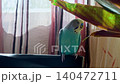 Blue Budgie Chirps on Branch and Flies Away 140472711