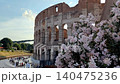 frame shot of the colosseum exterior behind beautiful spring blossoms. 140475236