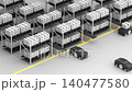 AGV with boxes delivers them to the conveyor belt, which then transfers them to the warehouse. 140477580
