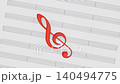 Colorful musical notes falling and scattering onto a musical staff - 3D animation 140494775