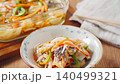 Marinated horse mackerel (Nanban-style), a pre-made dish taken from a storage container. 140499321