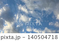 Beautiful blue sky with fluffy white and grey cumulus clouds in bright sunlight, peaceful atmosphere of nature 140504718