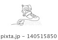 Self drawing animation of single line draw chunky recreational inline skate. Protective padded boot, ankle strap fastener, four wheels for active lifestyle. Continuous line draw. Full length animated 140515850