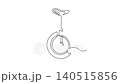 Animated self drawing of continuous line draw classic sport unicycle. Single slim wheel frame, central hub crank, ergonomic saddle seat for acrobatic balance tricks art. Full length one line animation 140515856