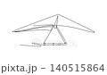 Animated self drawing of continuous line draw sports hang glider aircraft from front view, highlighting its wide geometric sail wing profile and lower control frame bar. Full length one line animation 140515864