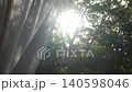 The evening sunlight filtering through the lace curtains and the beautiful setting sun 140598046