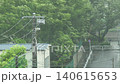 城市街道被暴雨襲擊，白天，樹木翠綠的葉子在微風中搖曳。 140615653