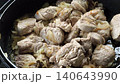 Close-up of pork and onions braised in a rich soy sauce mixture. 140643990
