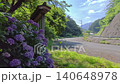 穿過繡球花叢的日本鄉村公路景色 140648978