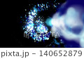 An abstract cosmic composition featuring vibrant swirling particles creating dynamic circular motion in deep space, reminiscent of galaxy formation, an energetic explosion, and a glowing nebula with d 140652879