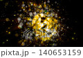 A bright galaxy made up of billions of particles glows neon and moves through space, scattering meteors and plasma. 140653159