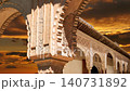 Arches in Islamic (Moorish)  style (against the sunset) in Alhambra, Granada, Spain. 4K, time lapse    140731892