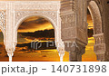 Arches in Islamic (Moorish)  style (against the sunset) in Alhambra, Granada, Spain. 4K, time lapse    140731898