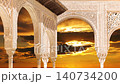Arches in Islamic (Moorish)  style (against the sunset) in Alhambra, Granada, Spain. 4K, time lapse  140734200