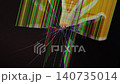 A damaged liquid crystal display showing vibrant vertical stripes and pixelated glitch art from a cracked screen, representing hardware failure and electronic equipment waste. Zoom 140735014