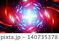 Crimson spiral tunnel with glossy neon ribbons and blazing light pulses 140735378