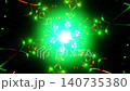 Neon starburst tunnel with green and orange strands rushing into a bright core 140735380
