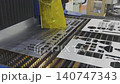 Laser cutting machine working. Metal fabrication Industrial manufacturing. Steel plate precision cutting, CNC technology. 140747343