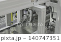 Conveyor rail system. Material box handling, Industrial automation. Precision transport system in Smart factory. 140747351