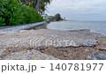 Stone table top with blurred nature scene tropical beach 140781977