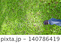 A first-person perspective video showing the feet walking quietly across a grassy field bathed in beautiful dappled sunlight. 140786419
