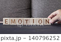 motivational word emotions, laying out  by hand from letters on wooden cubes, slow motion 140796252