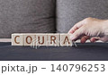 motivational word courage, laying out  by hand from letters on wooden cubes, slow motion 140796253