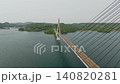 Drone aerial view of Takashima Bridge spanning the blue sea 140820281