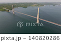 Drone aerial view of Takashima Bridge spanning the blue sea 140820286
