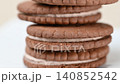 A close-up video of a chocolate sandwich cookie 140852542
