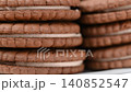 A close-up video of a chocolate sandwich cookie 140852547