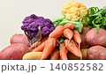 Close-up video of new potatoes, carrots, and cabbage 140852582