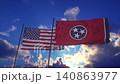 American And Tennessee Flags Waving Against Dramatic Sunset Sky 140863977